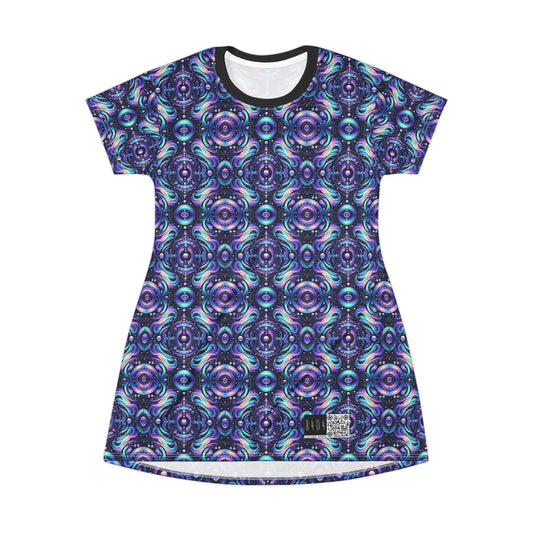 Iridescent Tech Fusion Tech-Forward Streetwear T-Shirt Dress - 8404 Design-62