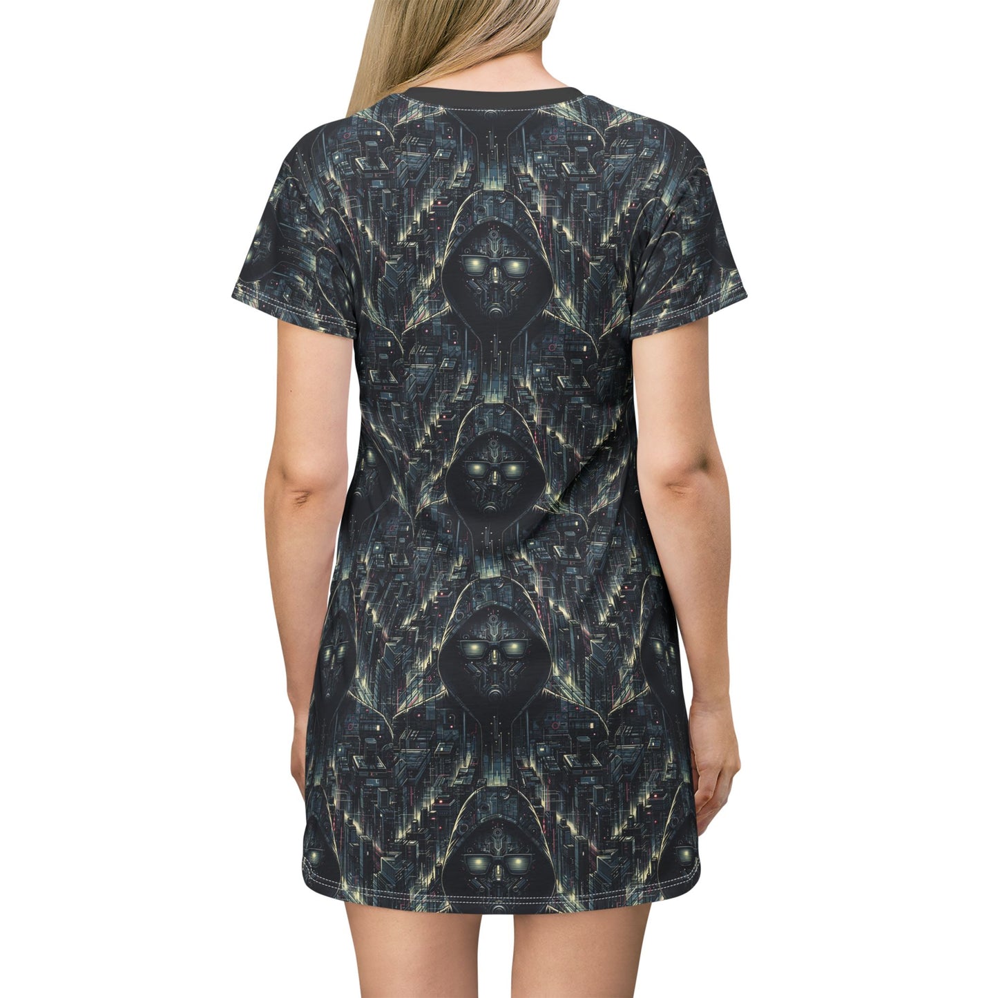 Tech Noir Aesthetics Sleek Tech Streetwear T-Shirt Dress - 8404 Design-56
