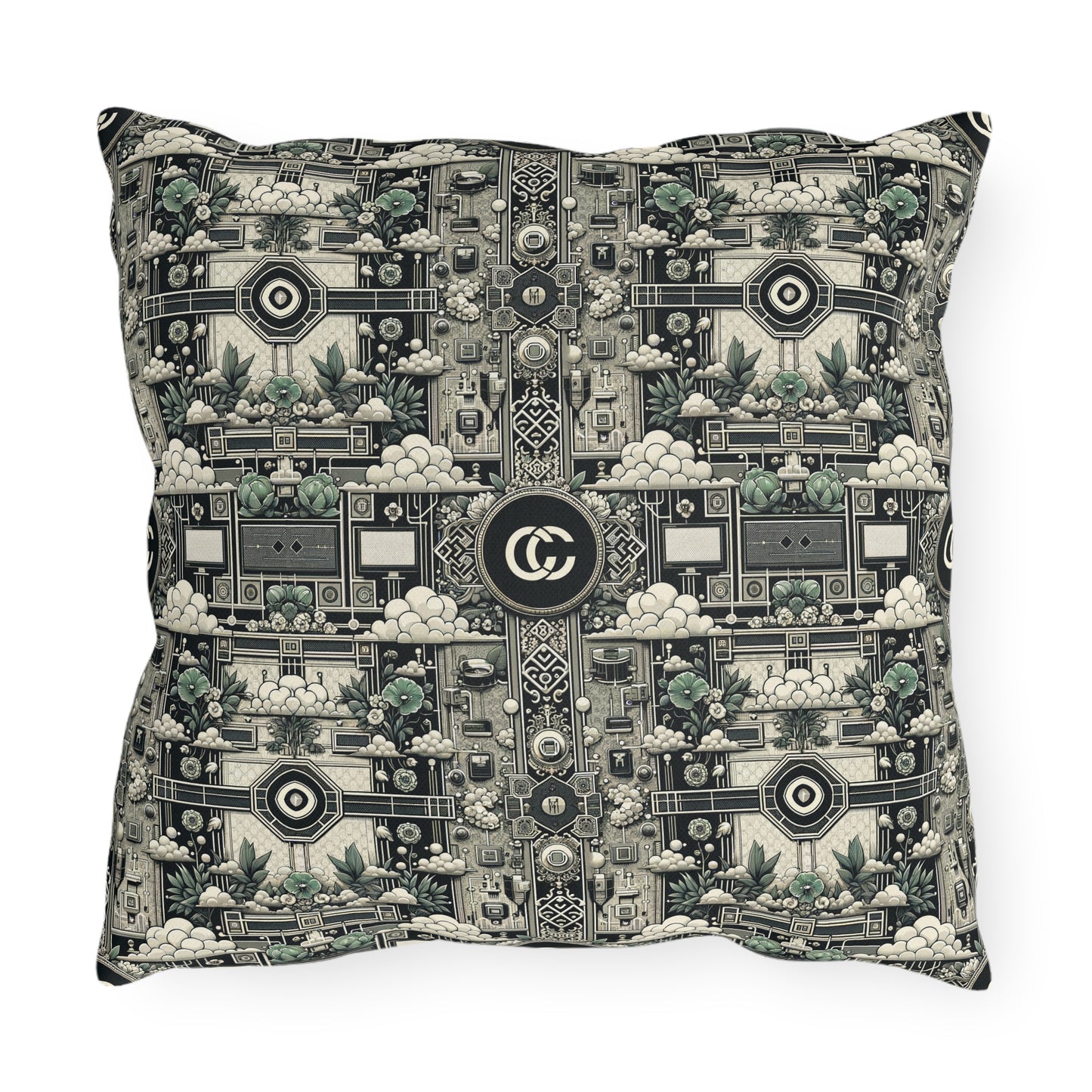 Cyber Garden Party Tech Garden Extravaganza Outdoor Pillow - 8404 Design-54