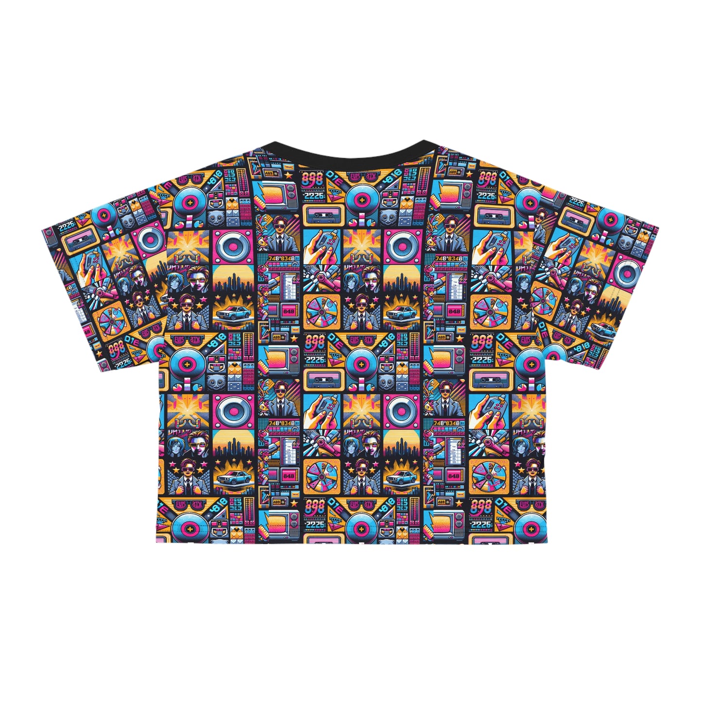 Digital Pop Culture Mashup Maximalist Pop Crop Tee - 8404 Design-52