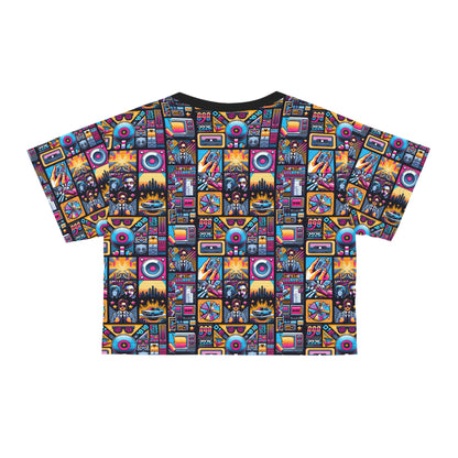 Digital Pop Culture Mashup Maximalist Pop Crop Tee - 8404 Design-52