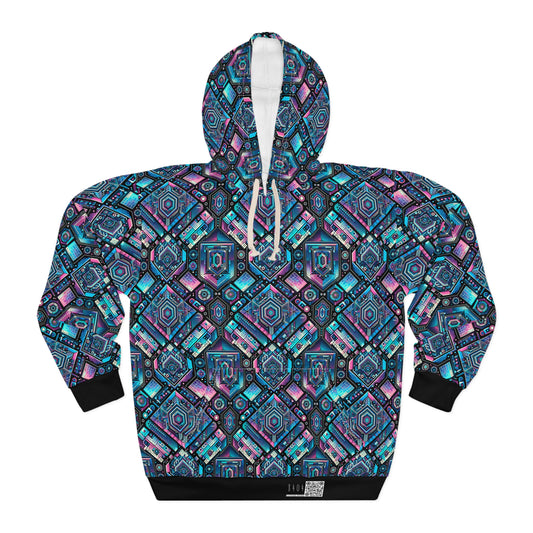 Digital Dreamland Futuristic Tech Aesthetic Pullover Hoodie - 8404 Design-46