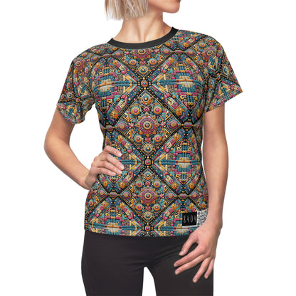 Cultural Fusion Tech Blend of Cultural Heritage With Tech-Inspired Elements Women's Cut & Sew Tee - 8404 Design-58