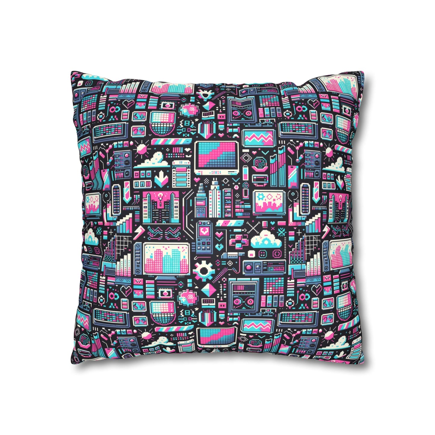 Digital Rebellion Youthful Streetwear with a Rebellious Digital Twist Faux Suede Square Pillowcase - 8404 Design-71