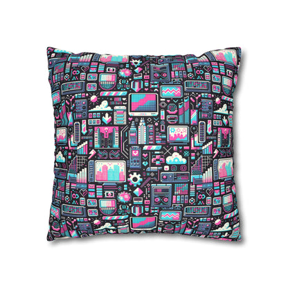 Digital Rebellion Youthful Streetwear with a Rebellious Digital Twist Faux Suede Square Pillowcase - 8404 Design-71