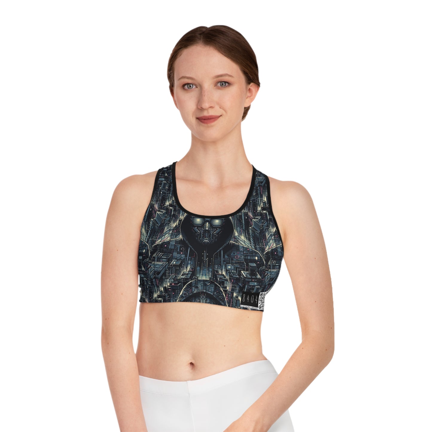 Tech Noir Aesthetics Sleek Tech Streetwear Sports Bra - 8404 Design-56
