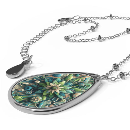 Digital Nature Fusion Tech-Inspired Nature Harmony Oval Necklace - 8404 Design-44
