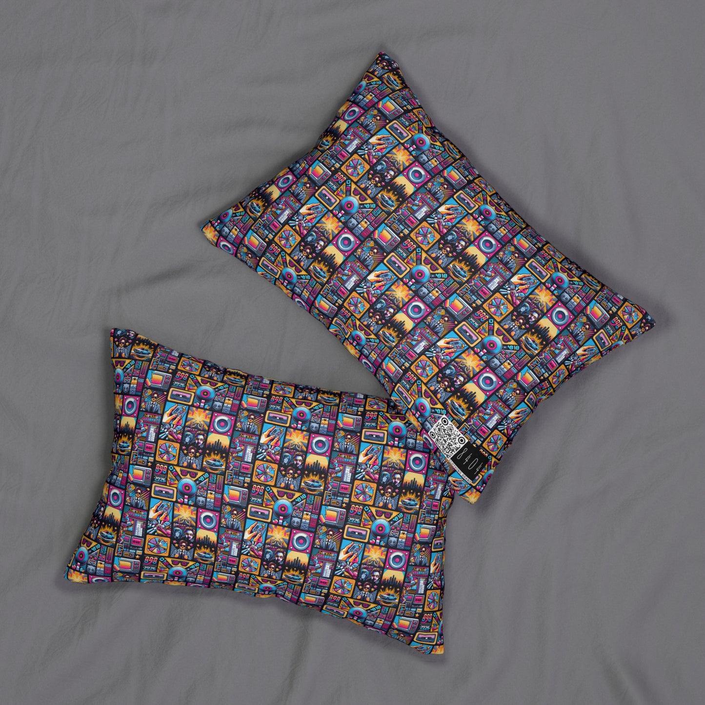 Digital Pop Culture Mashup Maximalist Pop Spun Polyester Lumbar Pillow - 8404 Design-52 S