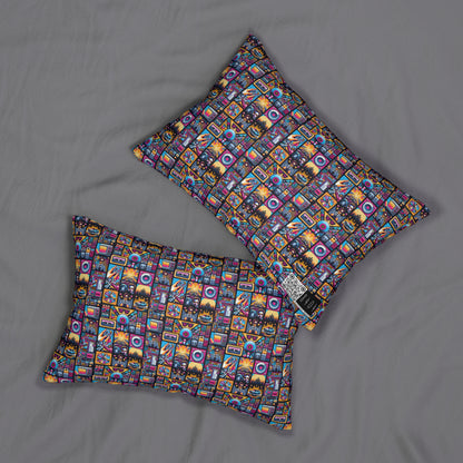 Digital Pop Culture Mashup Maximalist Pop Spun Polyester Lumbar Pillow - 8404 Design-52 S