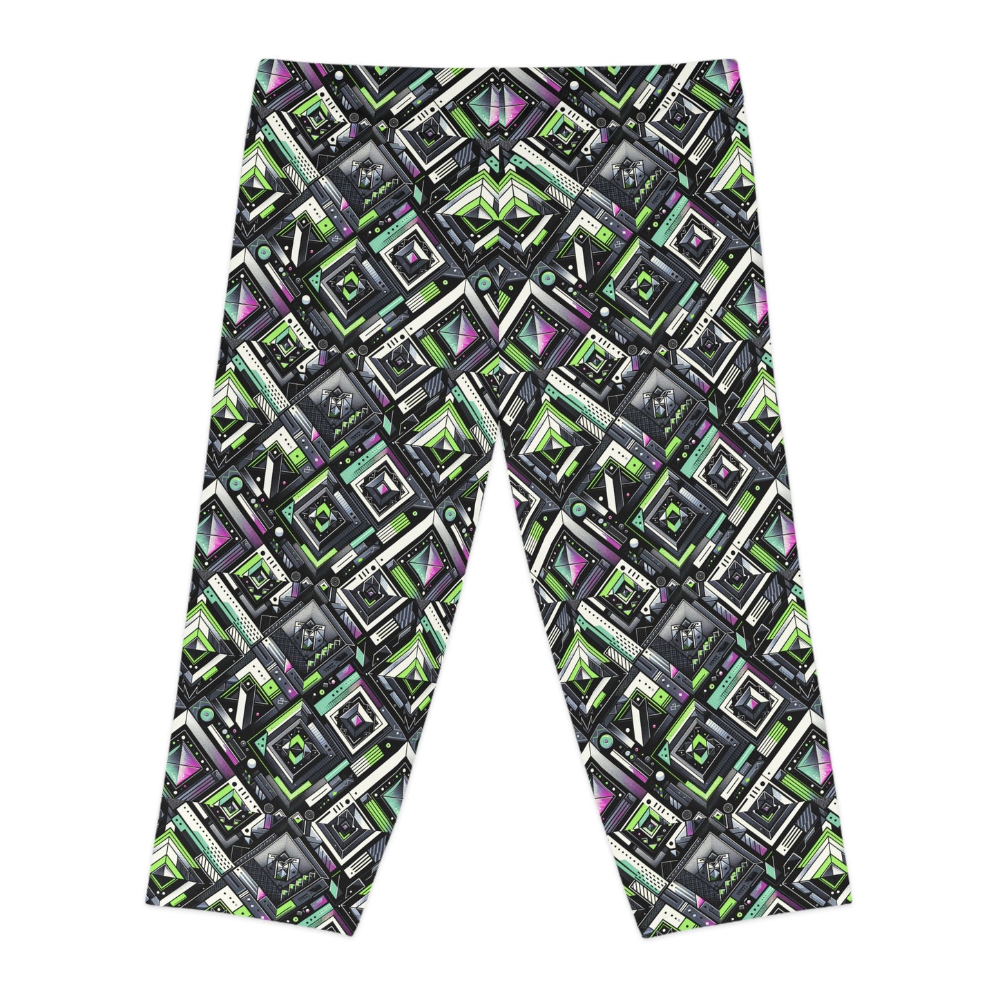 Retro Futurism Graphics Tech-Forward Streetwear Women's Capri Leggings - 8404 Design-48
