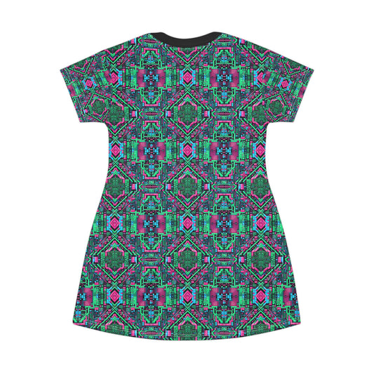 Digital Glitch Vibes Tech-Inspired Streetwear T-Shirt Dress - 8404 Design-71