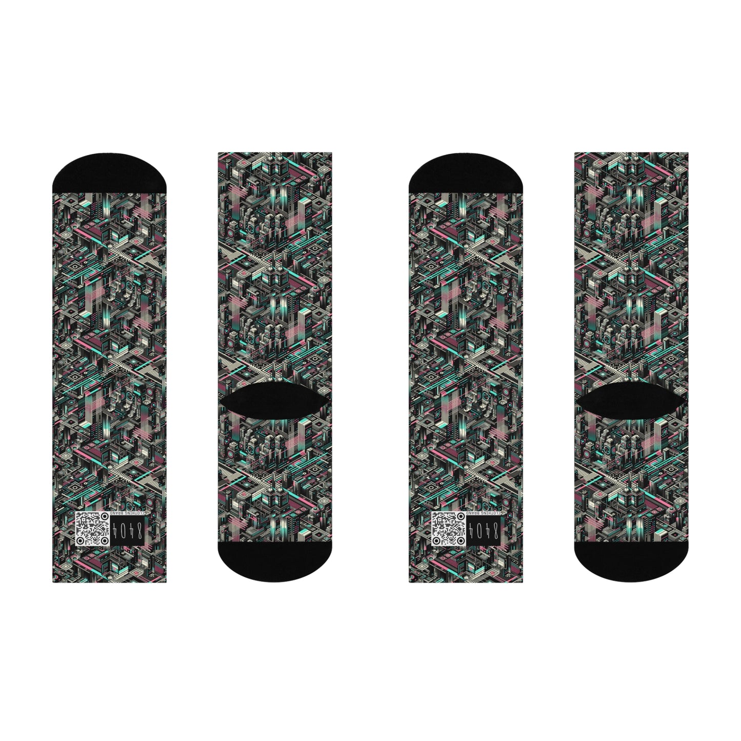 Digital Dreamland Tech-Inspired Streetwear Cushioned Crew Socks - 8404 Design-51