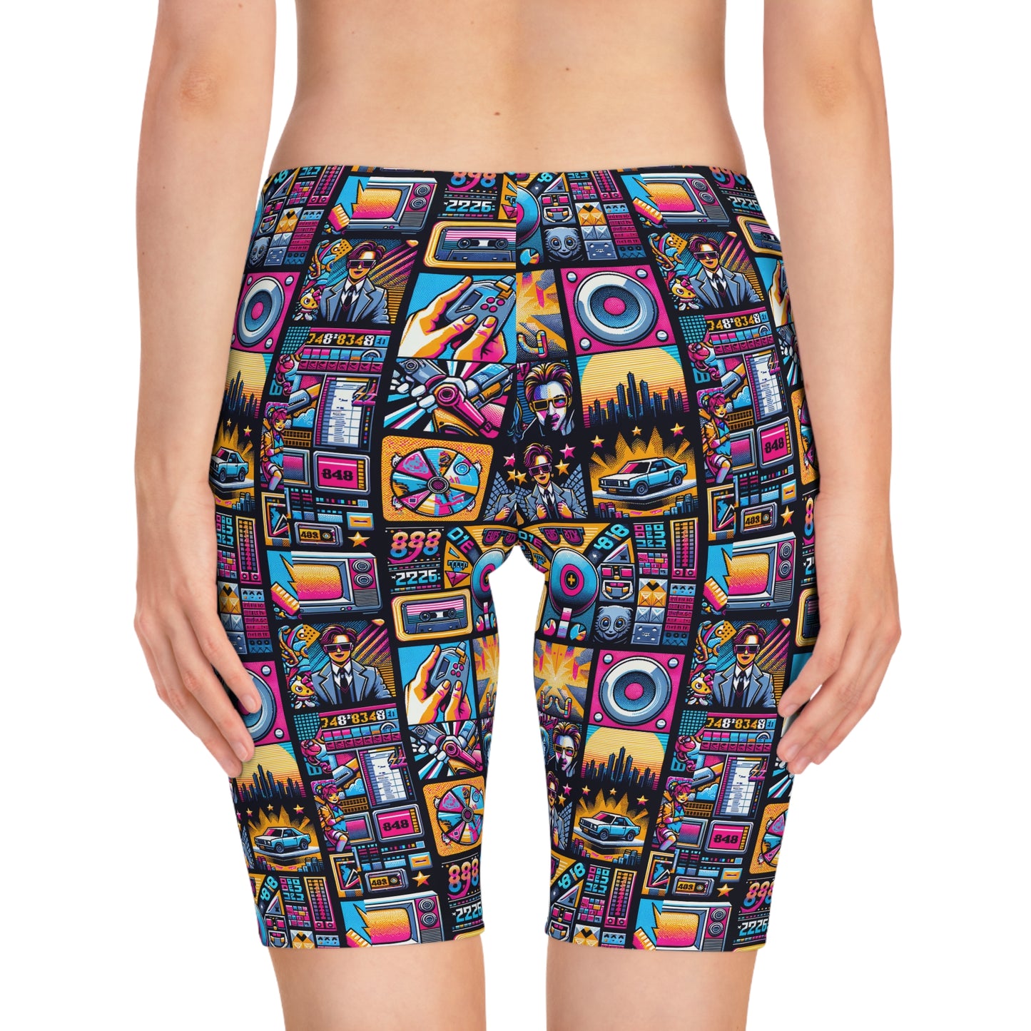 Digital Pop Culture Mashup Maximalist Pop Women's Bike Shorts - 8404 Design-52
