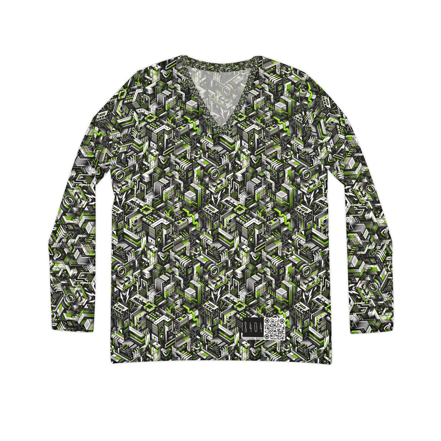 Graffiti Tech Fusion Bold Streetwear Fusion Women's Long Sleeve V-Neck Shirt - 8404 Design-53