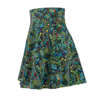 Digital Nomad Chic Cyberpunk Tech Women's Skater Skirt - 8404 Design-56