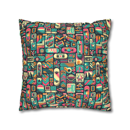 Skate Culture Revival Urban Retro Cool Faux Suede Square Pillowcase - 8404 Design-61