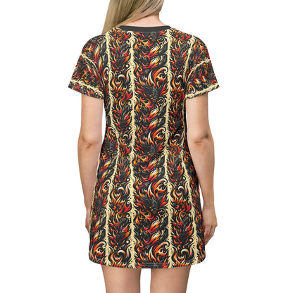 Flame Graphics Maximalist Streetwear T-Shirt Dress - 8404 Design-65