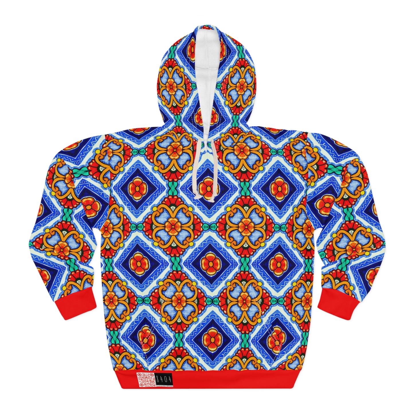 8404 Unisex Adult's "Elegant Retro Mosaic" Fashion Pullover Hoodie in Red