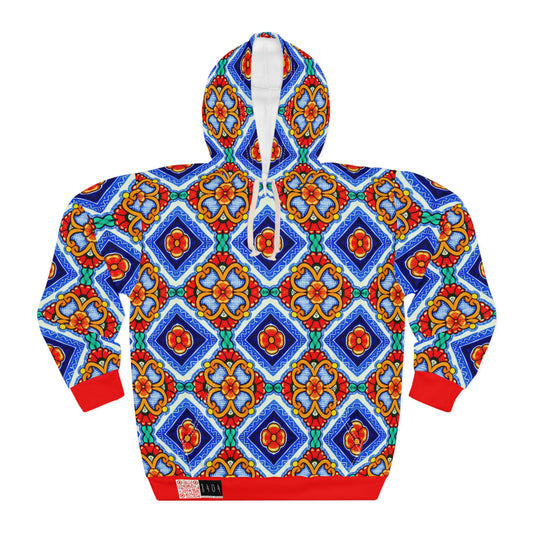 8404 Unisex Adult's "Elegant Retro Mosaic" Fashion Pullover Hoodie in Red