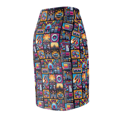 Digital Pop Culture Mashup Maximalist Pop Women's Pencil Skirt - 8404 Design-52