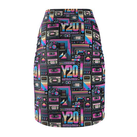Digital Nostalgia Tech-Inspired Retro Fusion Women's Pencil Skirt - 8404 Design-65