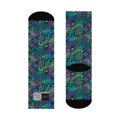 Tech-Infused Neon Tech-Forward Streetwear Cushioned Crew Socks - 8404 Design-66