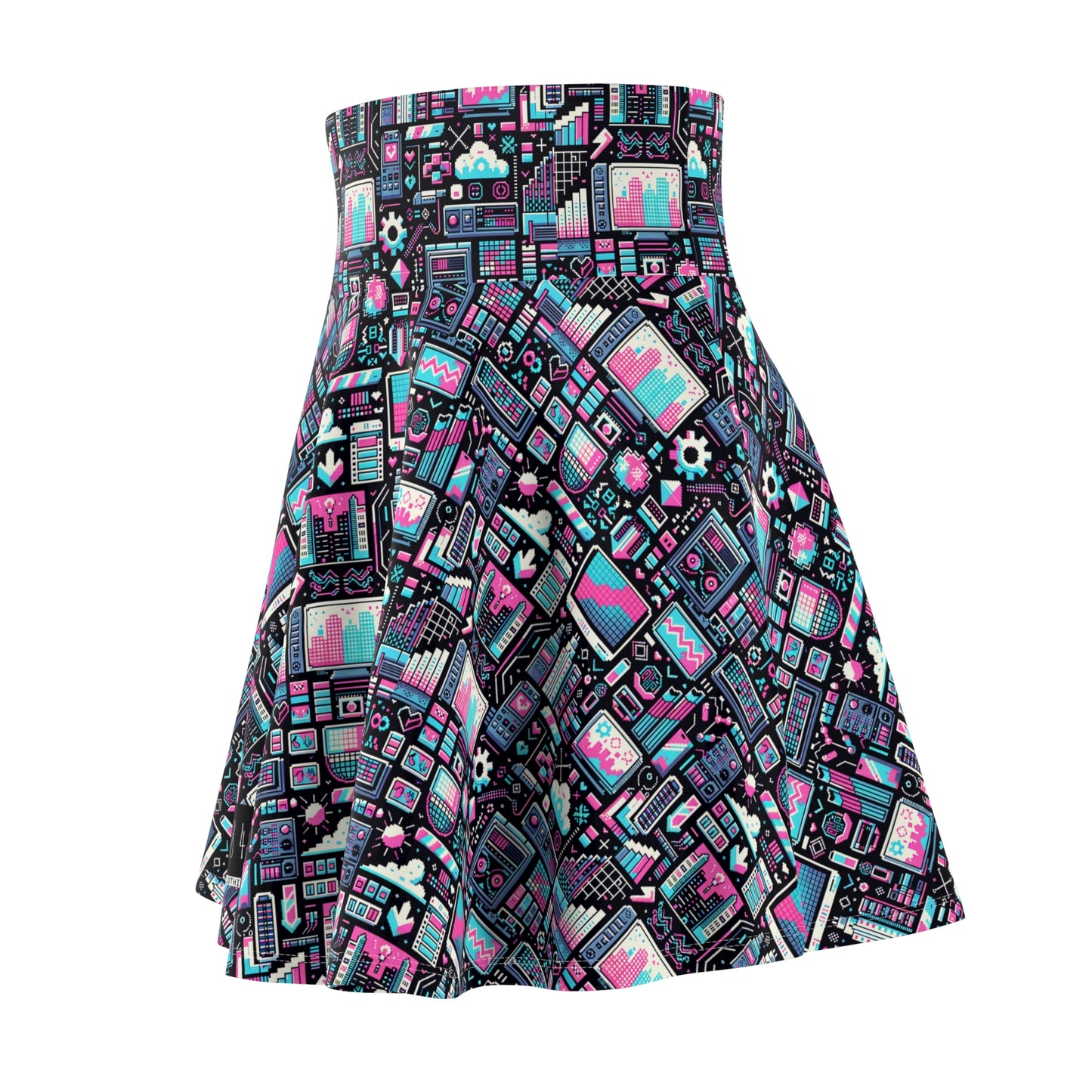 Digital Rebellion Youthful Streetwear with a Rebellious Digital Twist Women's Skater Skirt - 8404 Design-71