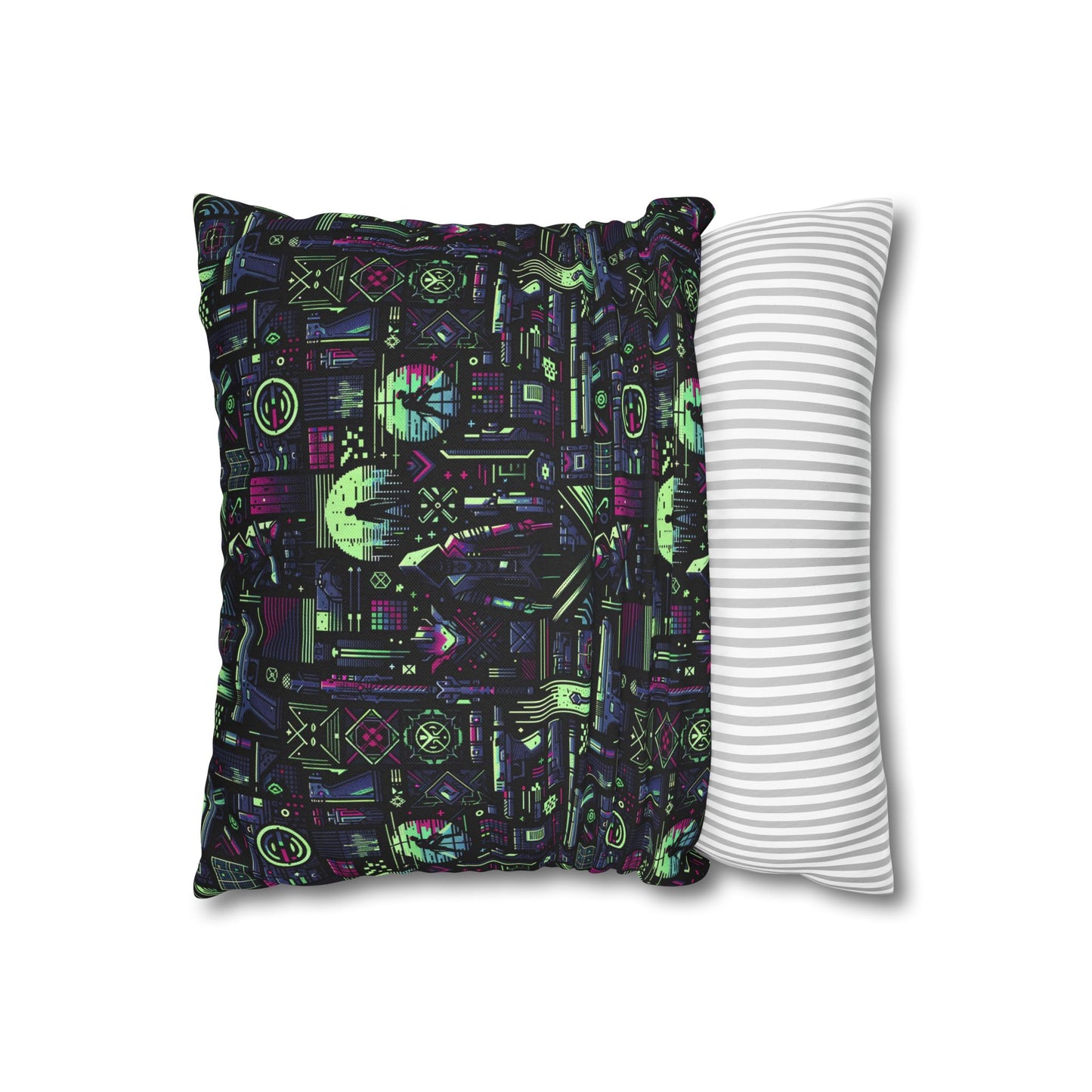 Tech Noir Futuristic Cyberpunk Spun Polyester Square Pillowcase - 8404 Design-63
