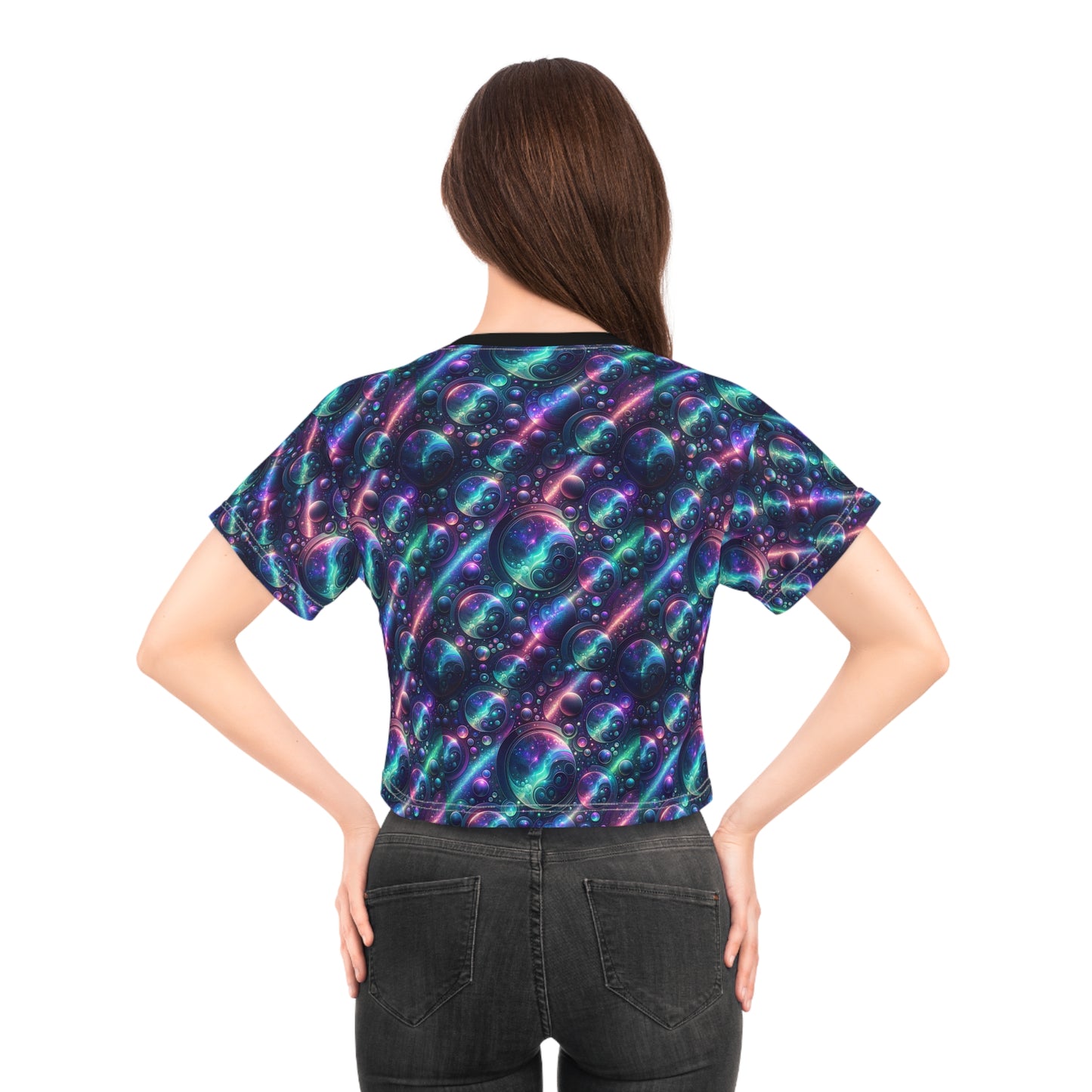 Iridescent Tech Fusion Tech-Forward Streetwear Crop Tee - 8404 Design-51