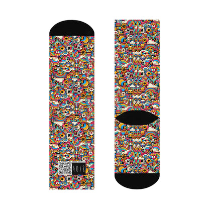 Neon Pop Playful Pop Culture Mashup Cushioned Crew Socks - 8404 Design-62