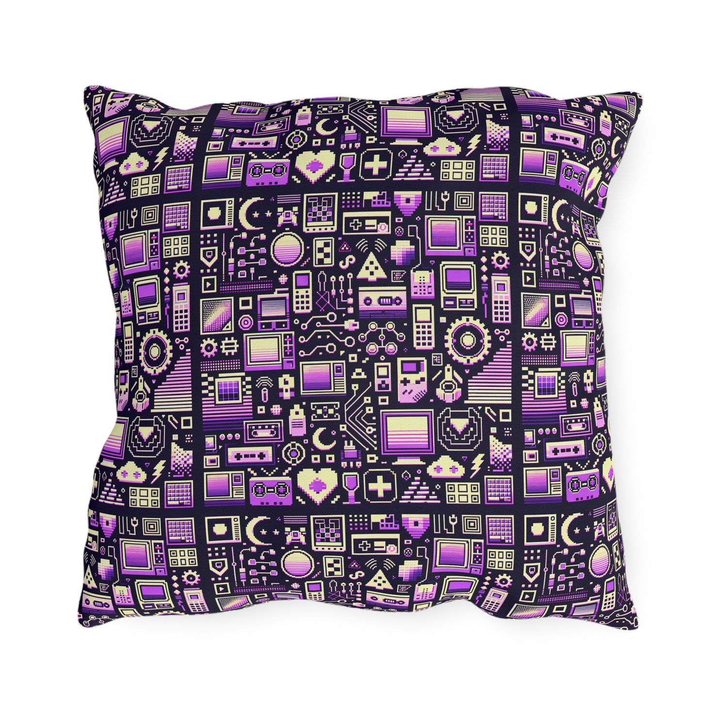 Digital Nostalgia Remix Modern Vintage Fusion Outdoor Pillow - 8404 Design-54