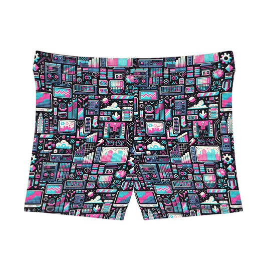 Digital Rebellion Youthful Streetwear with a Rebellious Digital Twist Women's Shorts - 8404 Design-71