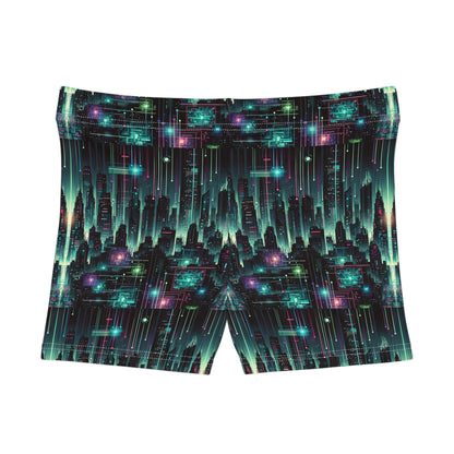 Tech Noir Graphics Cyberpunk Tech Aesthetic Women's Shorts - 8404 Design-69