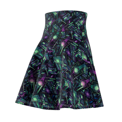 Tech Noir Aesthetics Tech-Forward Urban Dystopia Women's Skater Skirt - 8404 Design-43