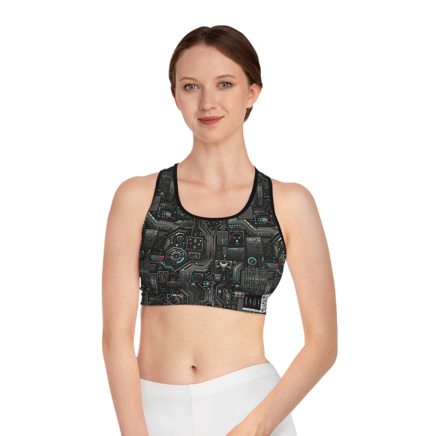 Tech Noir Aesthetics Sleek Tech Streetwear Sports Bra - 8404 Design-52