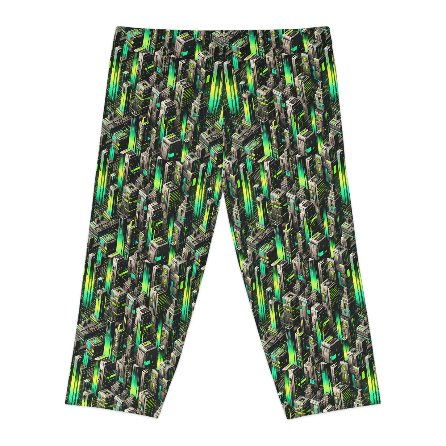 Digital Rebellion Tech-Forward Streetwear Women's Capri Leggings - 8404 Design-63