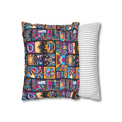 Digital Pop Culture Mashup Maximalist Pop Faux Suede Square Pillowcase - 8404 Design-52