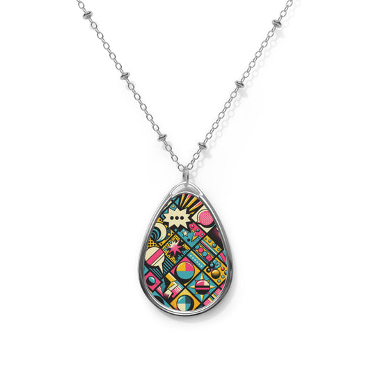Neon Pop Art Revival Pop Culture Retro Oval Necklace - 8404 Design-46