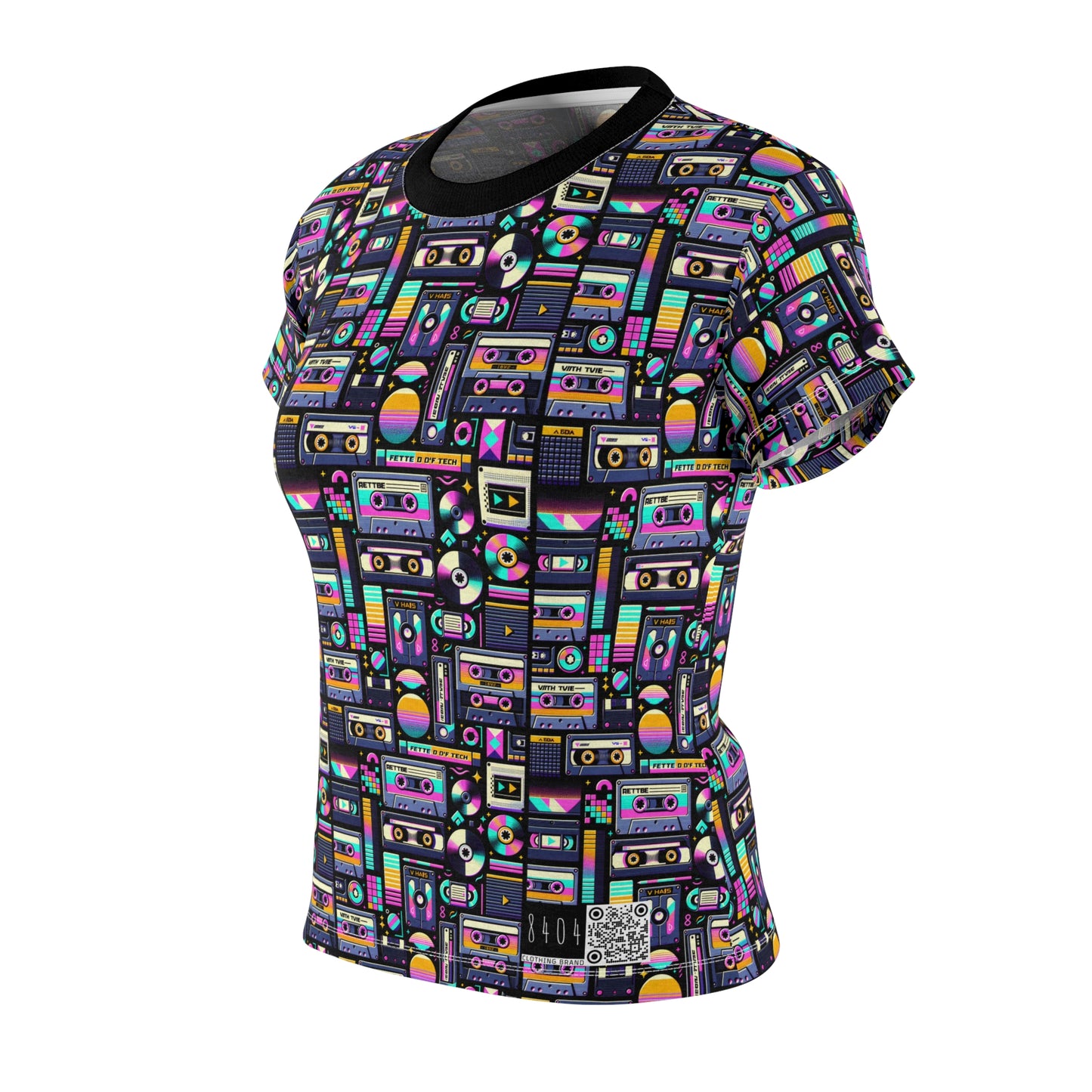 Digital Nostalgia Tech-Inspired Retro Fusion Women's Cut & Sew Tee - 8404 Design-48