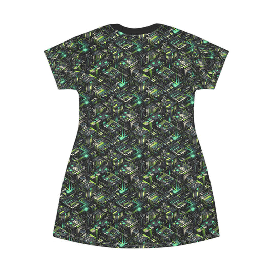 Tech-Infused Graphics Tech-Forward Streetwear T-Shirt Dress - 8404 Design-47