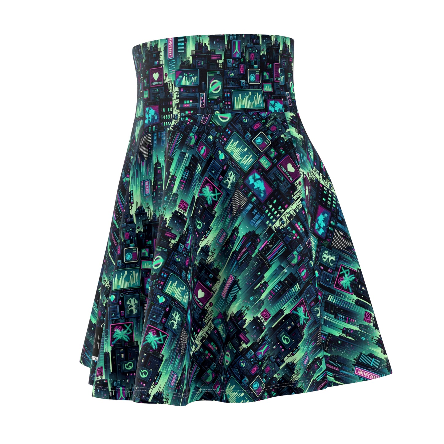 Tech Noir Graphics Futuristic Cyberpunk Women's Skater Skirt - 8404 Design-52