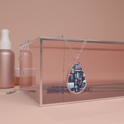 Digital Rebellion Youthful Streetwear with a Rebellious Digital Twist Oval Necklace - 8404 Design-71