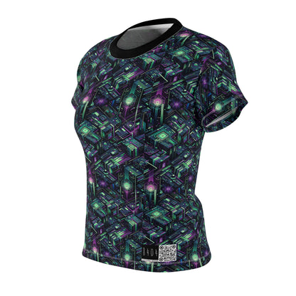 Tech Noir Aesthetics Tech-Forward Urban Dystopia Women's Cut & Sew Tee - 8404 Design-43
