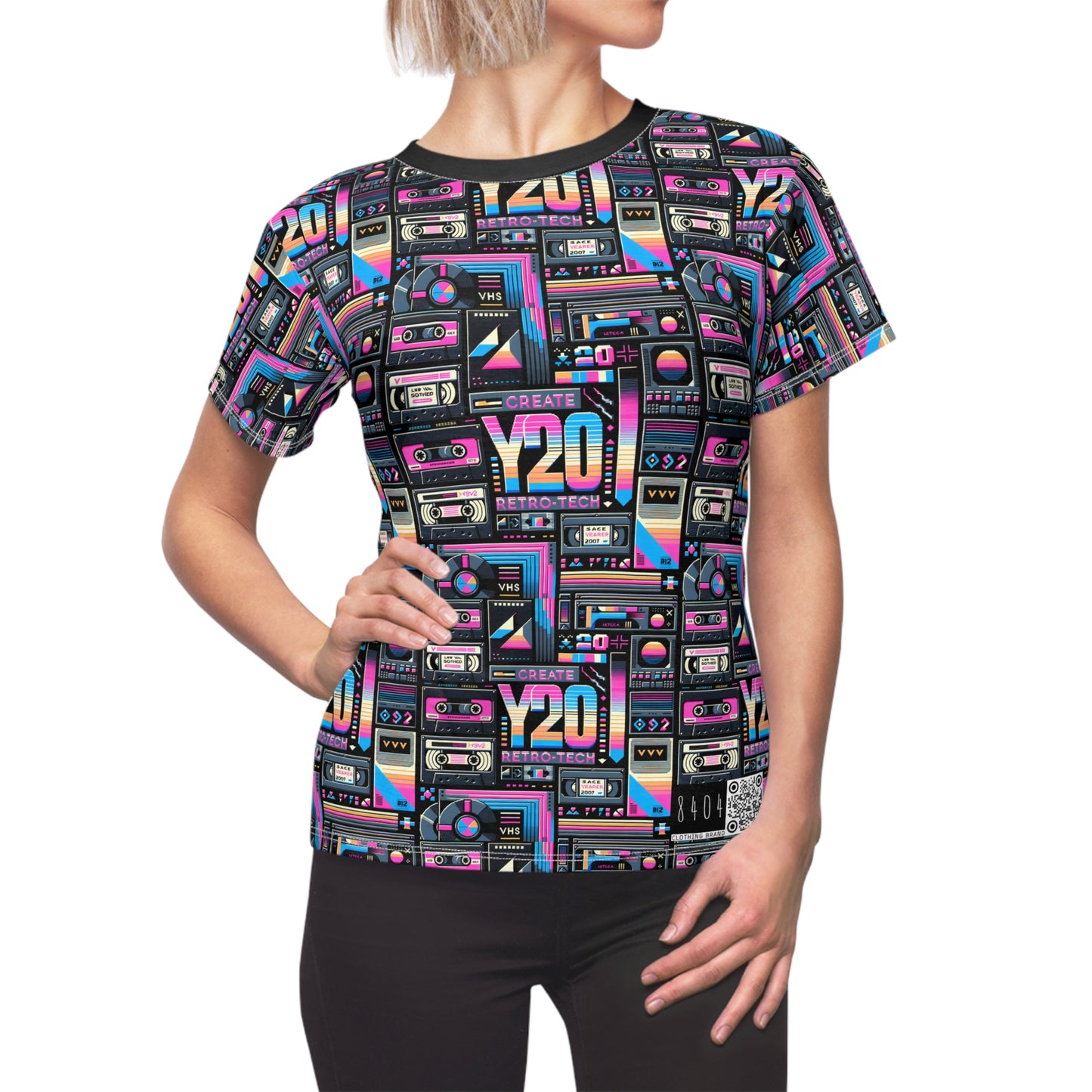 Digital Nostalgia Tech-Inspired Retro Fusion Women's Cut & Sew Tee - 8404 Design-65