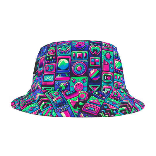 Neon Retro Revival Retro Futurism Bucket Hat - 8404 Design-60