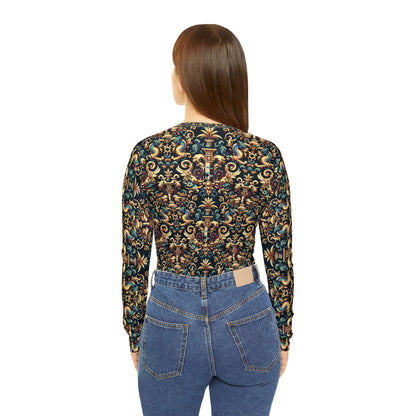 Digital Renaissance Modern Baroque Fusion Women's Long Sleeve V-Neck Shirt - 8404 Design-57