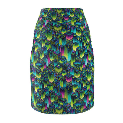 Tech-Infused Neon Tech-Forward Streetwear Women's Pencil Skirt - 8404 Design-65