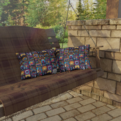 Digital Pop Culture Mashup Maximalist Pop Outdoor Pillow - 8404 Design-52