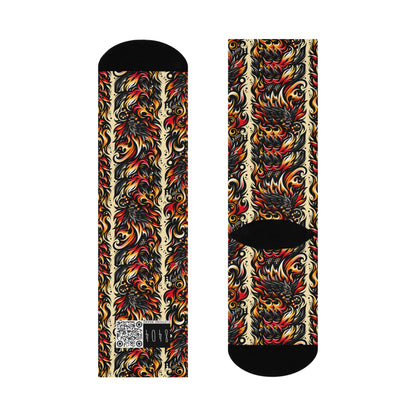 Flame Graphics Maximalist Streetwear Cushioned Crew Socks - 8404 Design-65