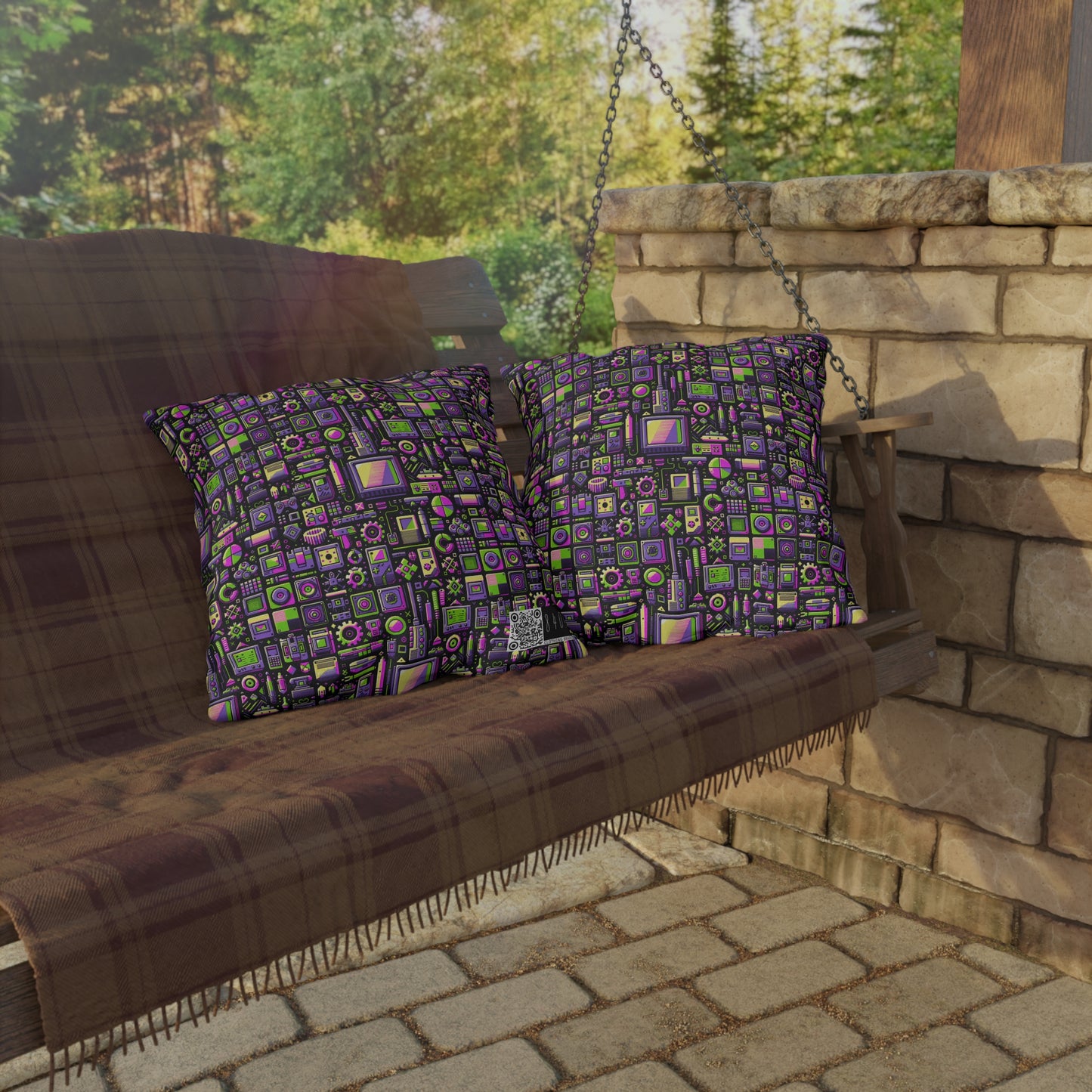 Digital Nostalgia Remix Modern Vintage Fusion Outdoor Pillow - 8404 Design-67